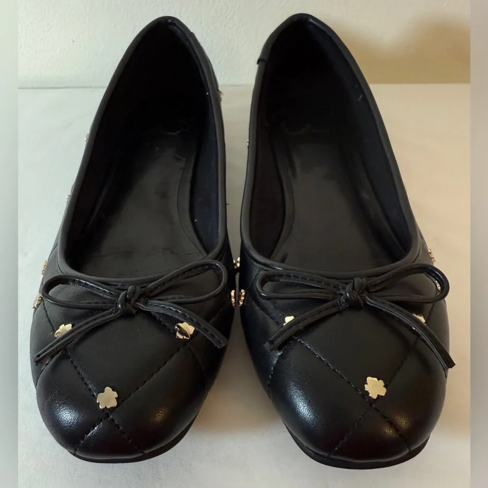 Ted Baker Libban Black Quilted Gold Magnolia Ballerina Flats Size 37 7 SKU 0024 - Picture 3 of 13